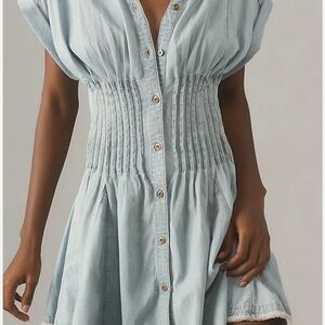 Zara Light Blue Button-Up Mini Dress